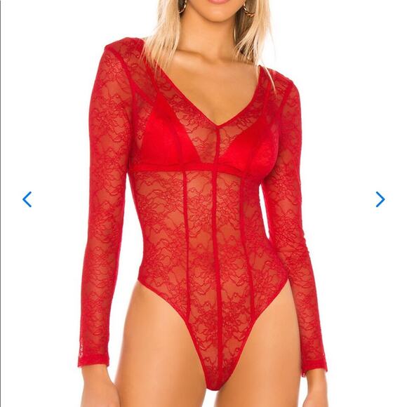 Lovers + Friends Pearson Bodysuit Cherry Red Lace Women’s XS Small NEW - Picture 12 of 12